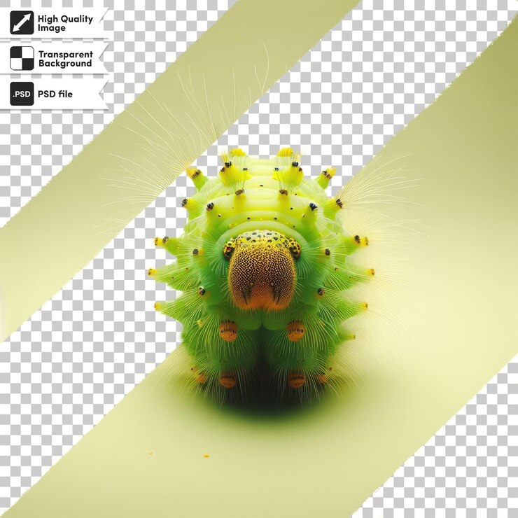 PSD oruga verde psd en fondo transparente con capa de máscara editable