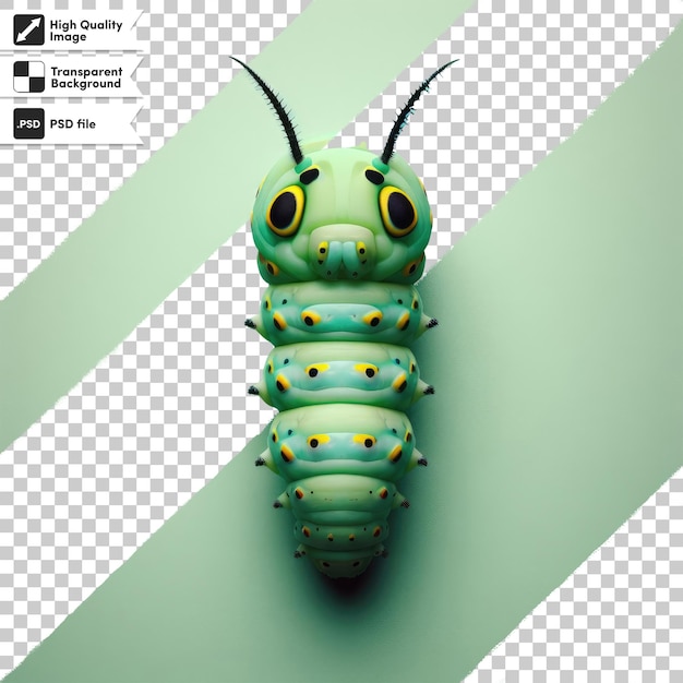 Oruga verde PSD en fondo transparente con capa de máscara editable