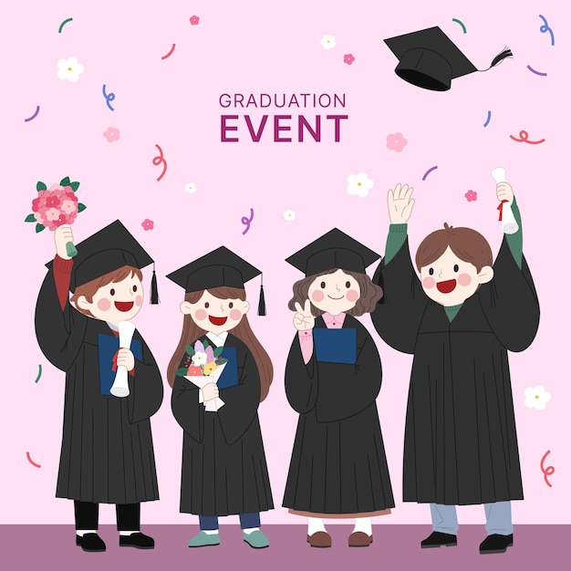 Os alunos celebram a formatura.