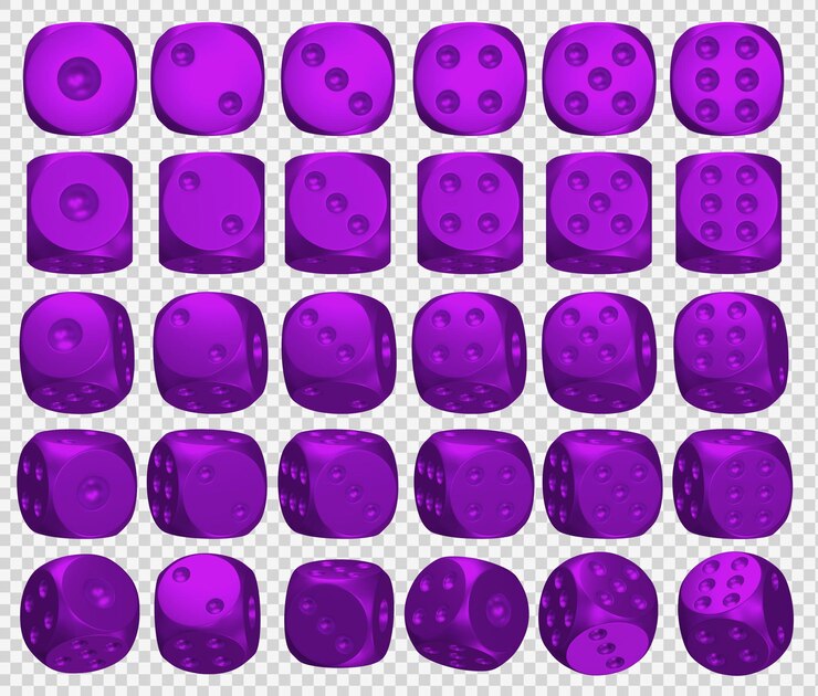 PSD os dados de metal roxo brilhante 3d tornam transparente