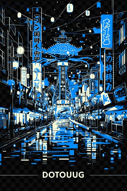 PSD osakas dotonbori con entretenimiento escena callejera cangrejo gigante psd camiseta vectorial tatuaje tinta paisaje arte