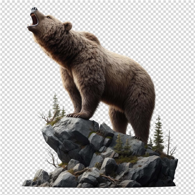 PSD un oso con la boca abierta en una roca