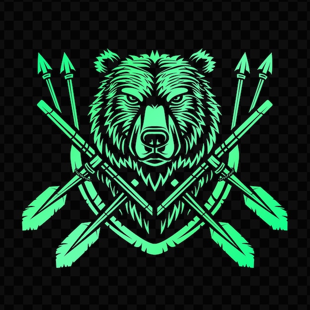 PSD un oso con una cruz en la cabeza está dibujado en verde y amarillo sobre un fondo negro