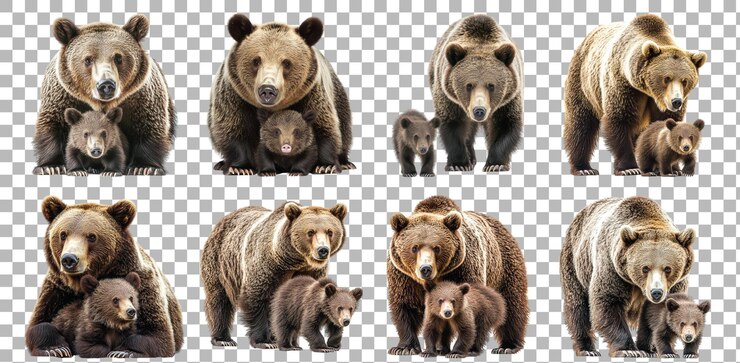 PSD un oso junto a una cerda en un fondo transparente para diseños de vida silvestre o temática natural