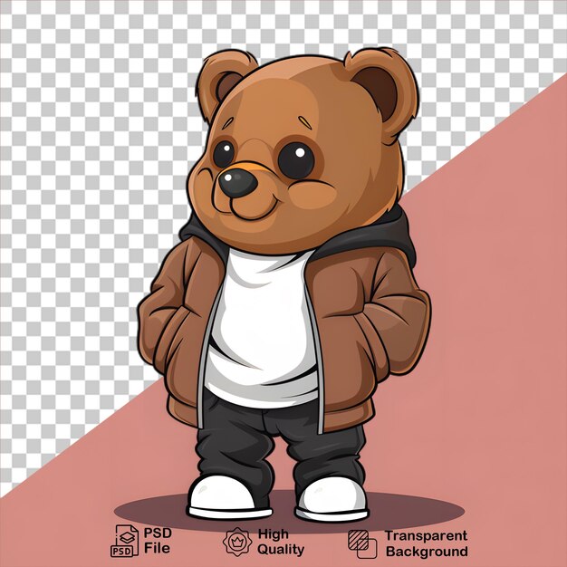 Oso lindo con una chaqueta aislado en un fondo transparente incluye archivo png