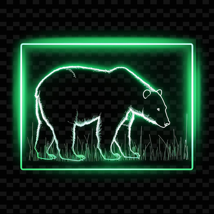 PSD un oso en un marco con un letrero de neón que dice oso