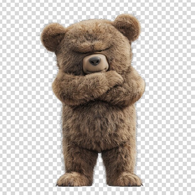 PSD un oso con una nariz marrón de pie contra un fondo blanco