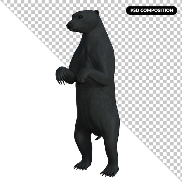 Un oso negro parado sobre sus patas traseras aislado en 3D