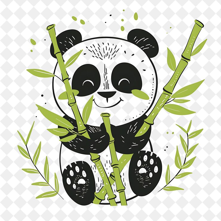 PSD un oso panda con bambú en un bosque de bambú