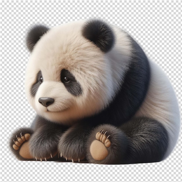 PSD un oso panda con una cara negra y blanca se sienta en una mesa