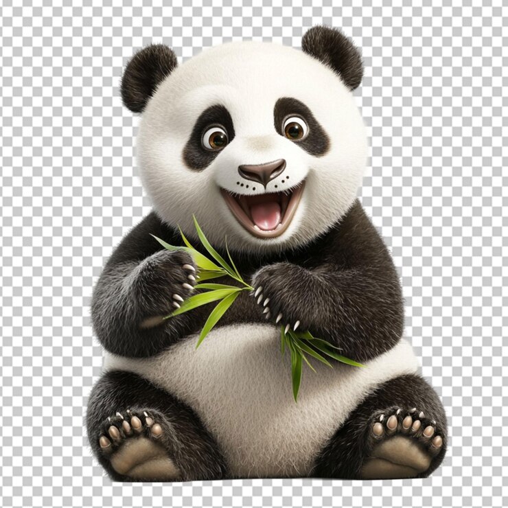PSD oso panda cara realista y linda boca abierta aullido sobre un fondo transparente