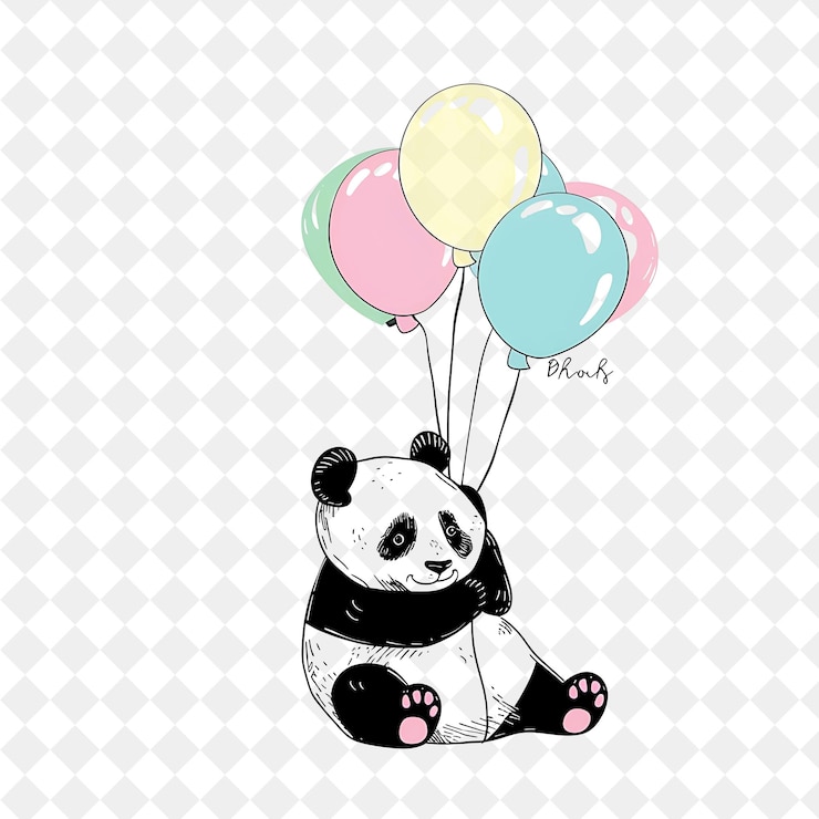 PSD un oso panda con globos y un panda en él