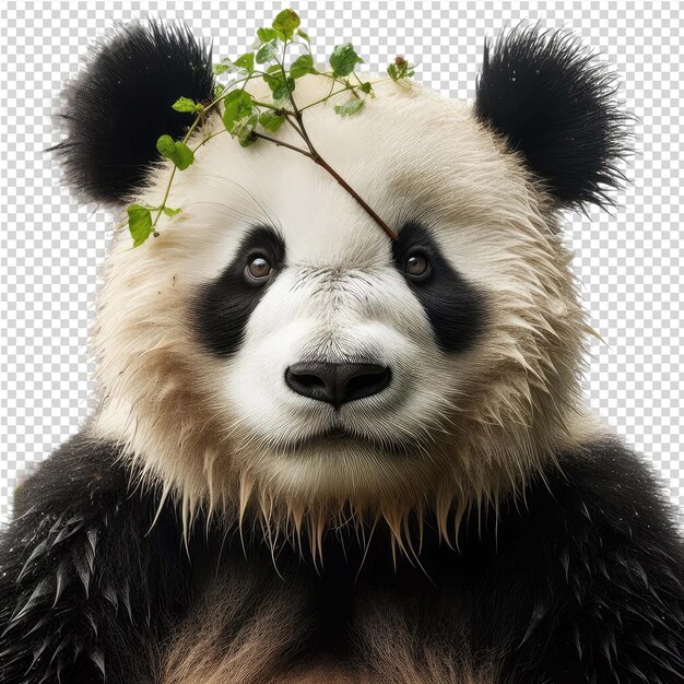 PSD un oso panda con una planta en la boca