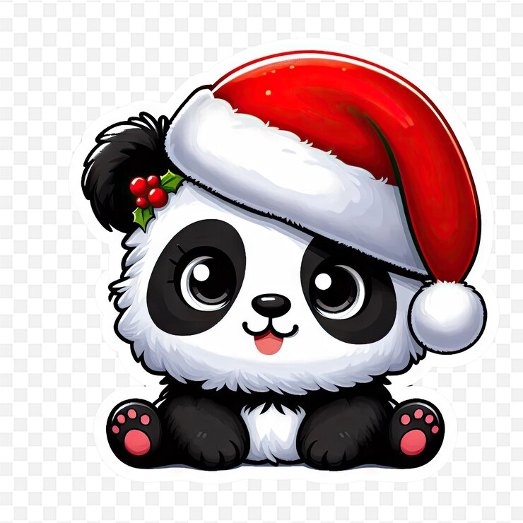 PSD un oso panda con un sombrero de santa con un sombreiro de santa rojo en él