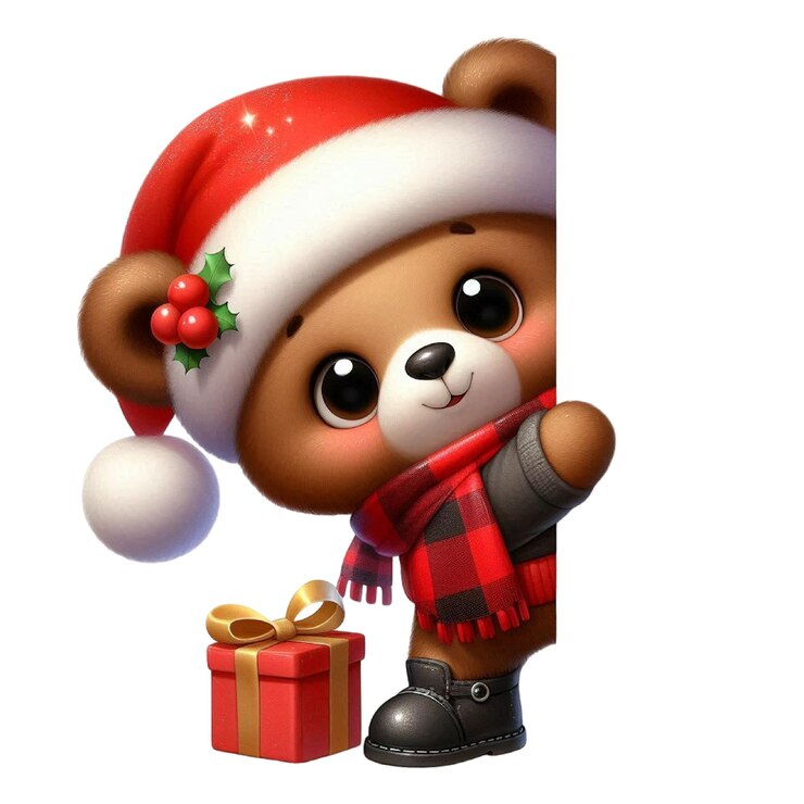 PSD un oso de peluche con un sombrero de santa y sosteniendo un micrófono