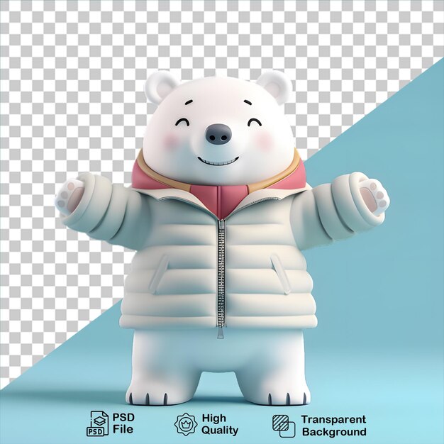 PSD el oso polar blanco de dibujos animados con una chaqueta aislada sobre un fondo transparente incluye un archivo png