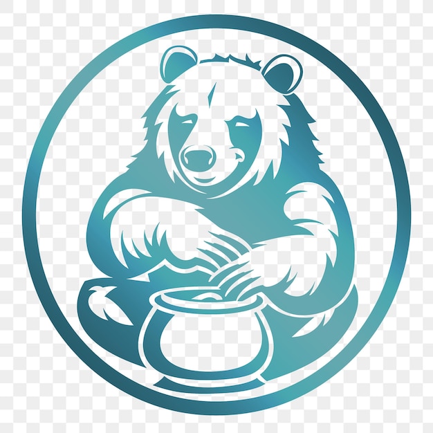 Un oso está sentado en una olla con un tazón de té