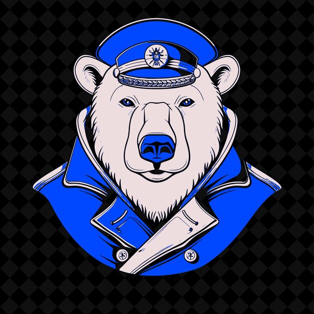 Un oso con un uniforme azul y una insignia que dice 