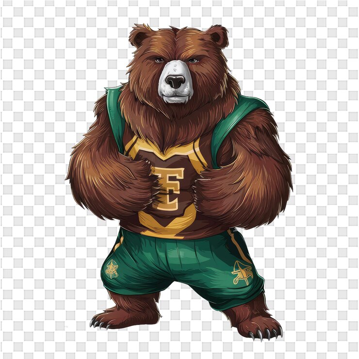 PSD un oso con un uniforme verde y el número 3 en su pecho