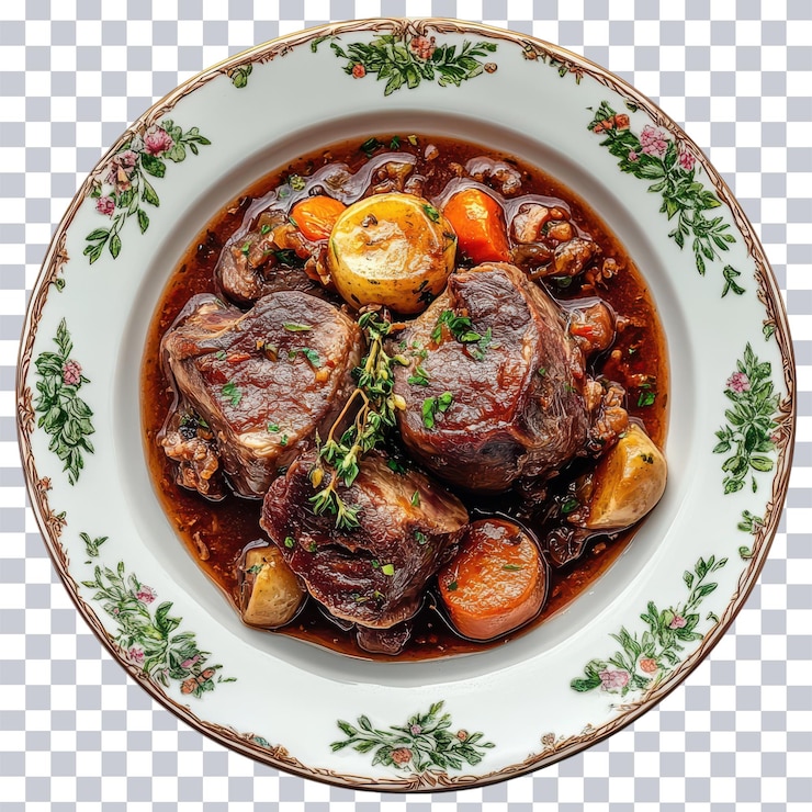 PSD osso buco servido en un plato de lujo sobre un fondo transparente de png