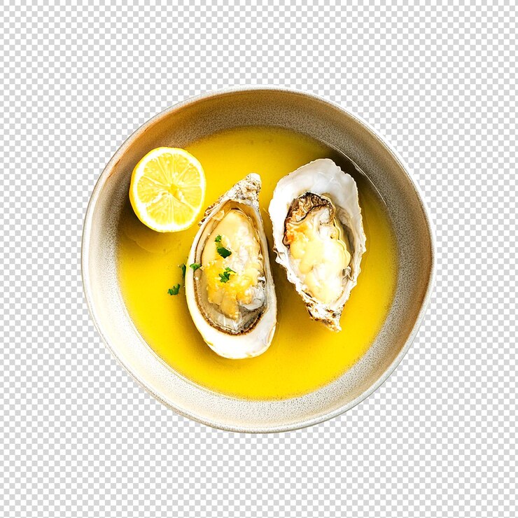 Ostra de mantequilla y limón picante con fondo transparente