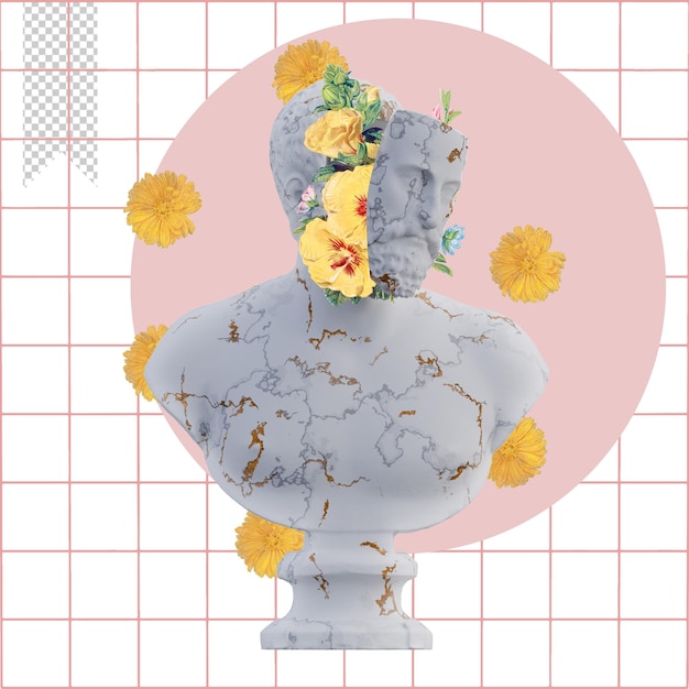 Ottavio Farnese Statuen 3D-Rendering Collage mit Blütenblättern Kompositionen für Ihre Arbeit