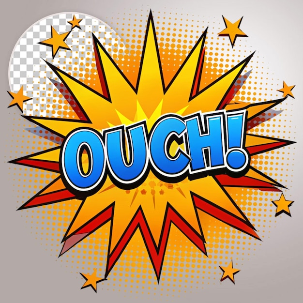 Ouch discurso cómico efecto de estilo de texto 3D en fondo transparente