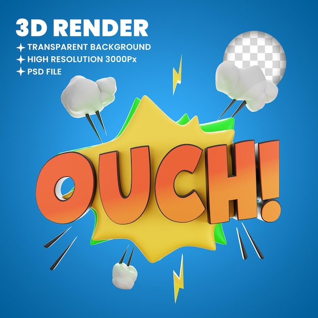 Ouch ilustraciones en 3D cómic de texto
