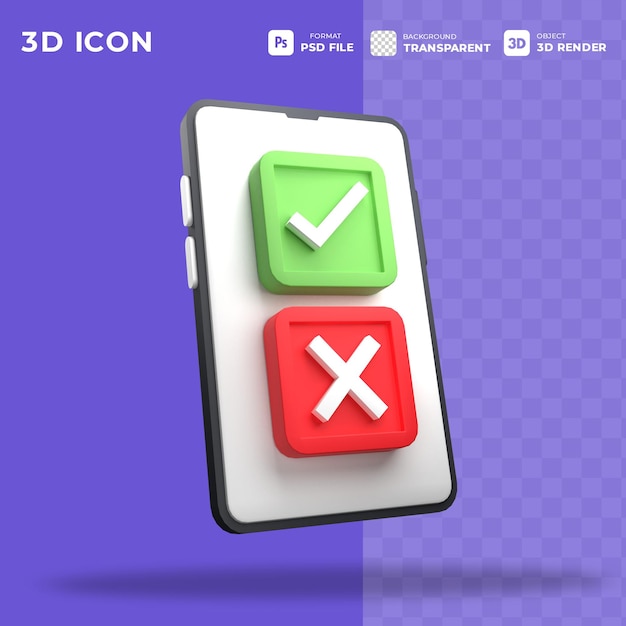 Oui Et Non, Bien Et Mal, Concept Approuvé Et Refusé Dans Le Symbole De L'icône 3d