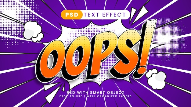 Oups effet de texte modifiable style bande dessinée 3D