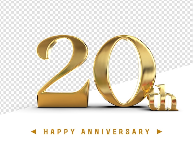 Ouro 20 feliz aniversário renderização em 3d isolada