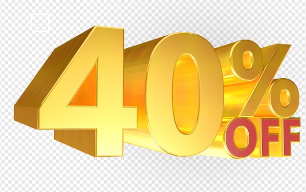 Ouro 40 por cento de desconto no sinal 3d sem oferta especial de fundo 40 descontos na venda de etiquetas de até 40 por cento