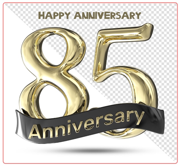 Ouro 85º feliz aniversário, renderização em 3d isolada