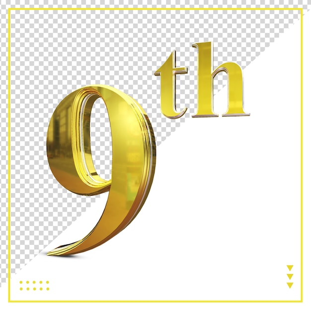 Ouro 9º feliz aniversário renderização 3d psd premium
