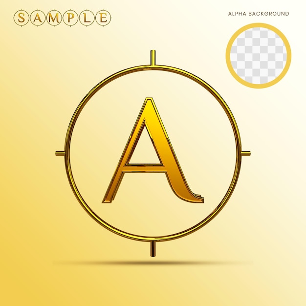 Ouro alfabeto maiúscula A com anel 3D