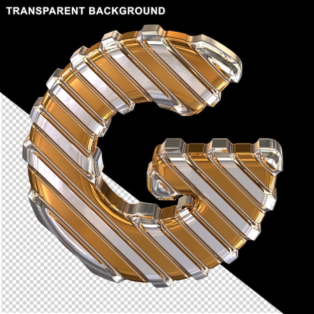 Ouro com finas tiras diagonais prateadas letra maiúscula g