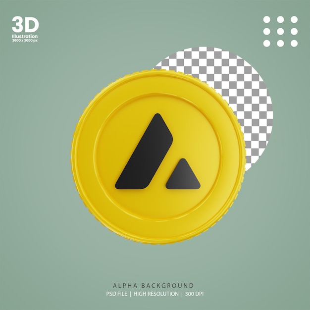 PSD ouro de avalanche de moedas criptográficas de renderização 3d