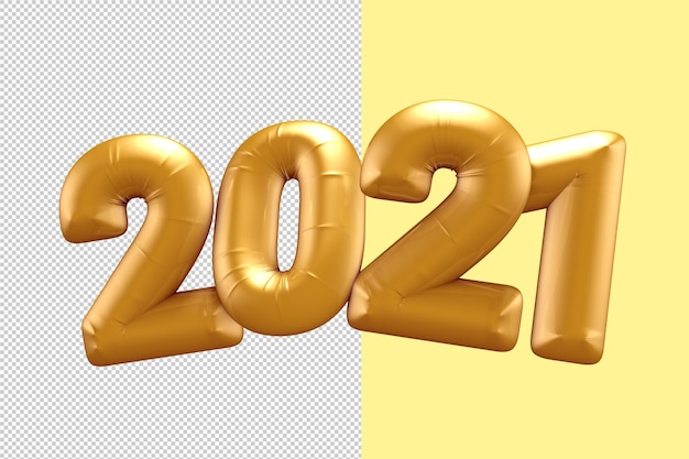 Ouro feliz ano novo número 2021 ballons renderização 3d isolada