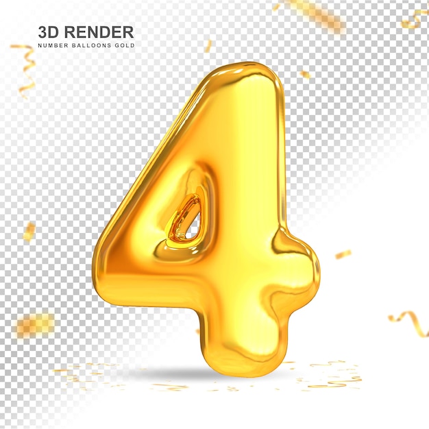 PSD ouro número 4 balões de luxo 3d