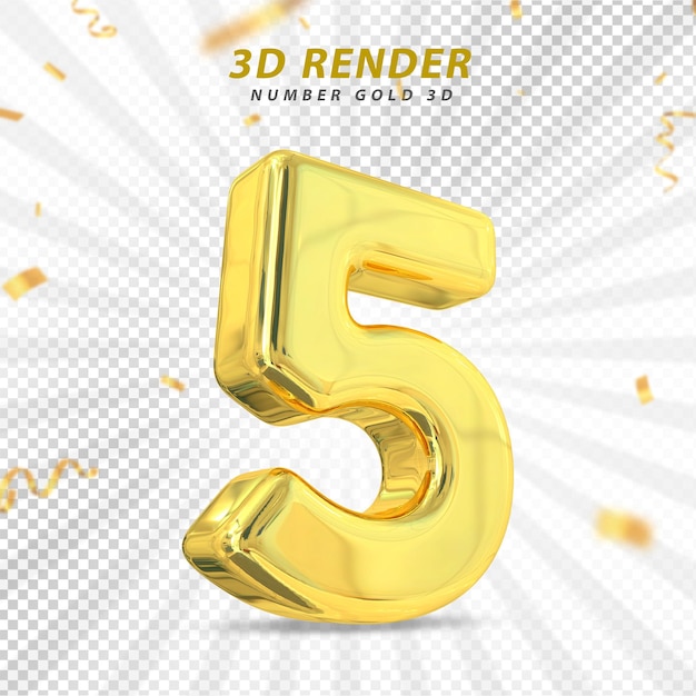 Ouro número 5 luxo 3d