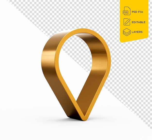Ouro ponteiro ícone localização símbolo gps viagem navegação lugar posição conceito 3d ilustração