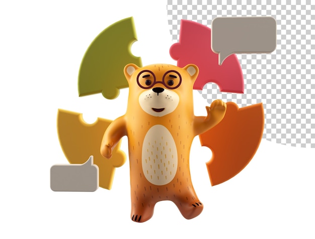 PSD ours de dessin animé résout un problème de puzzle conception de style de dessin animé 3d réaliste illustration de rendu 3d