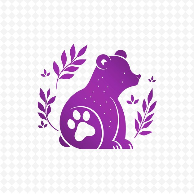 PSD un ours avec une empreinte de patte violette sur lui