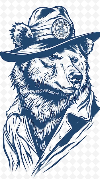 Ours Grizzly Avec Un Chapeau De Garde Forestier Et Une Expression Protectrice P Animals Sketch Art Vector Collections