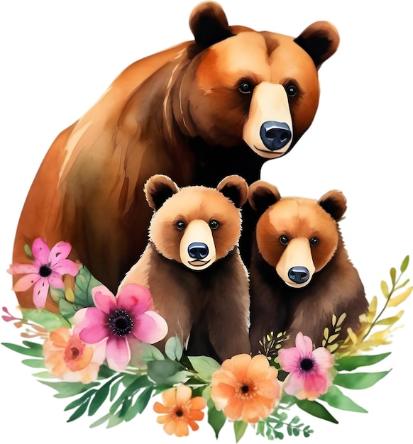 PSD l'ours mère et ses petits aigénérés