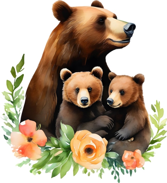 PSD l'ours mère et ses petits aigénérés