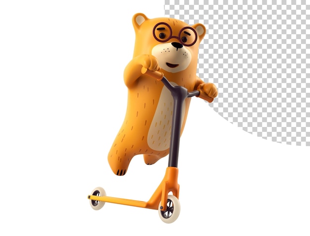 Ours sur un scooter Ours saute sur un scooter Conception de style dessin animé 3d réaliste rendu 3d