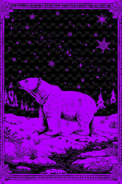 PSD un ours se tient dans la neige avec un fond violet avec des étoiles