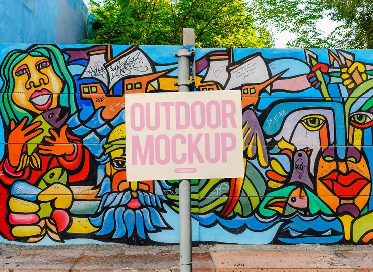 PSD outdoor advertising mockup shop signage billboard showcase template visual identity