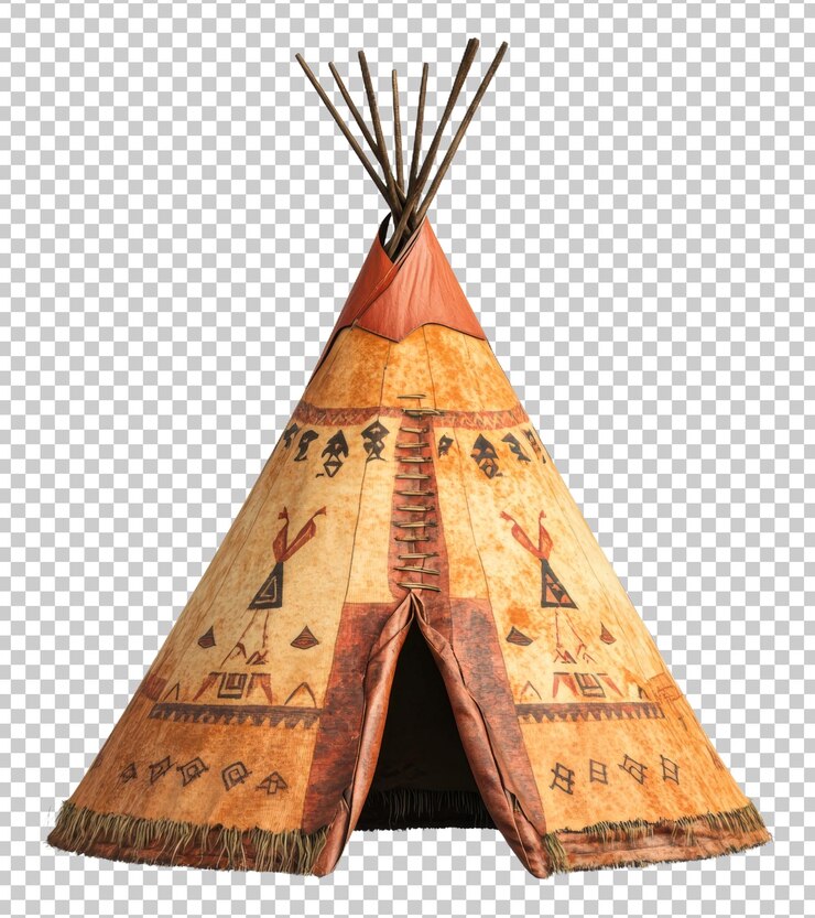 PSD outdoor setup of native american teepee isolated on transparent background